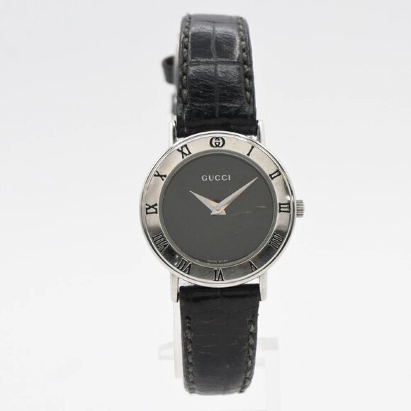 GUCCI 3000L Watch Quartz 25 mm Stainless Steel Embossing Leather Black - Picture 1 of 15